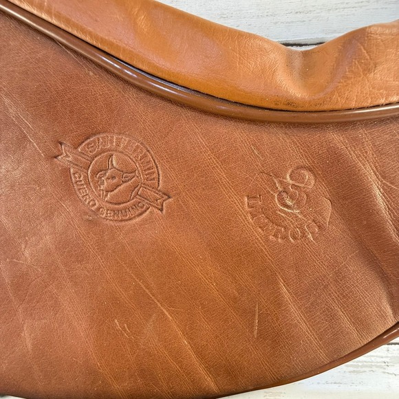 Las Tres ZZZ San Fermin Leather Bota Bag Canteen Spain Vintage Brown Red Strap - Picture 3 of 4